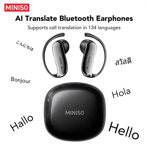 MINISO MS218 Open Ear Bluetooth Earbuds Headset - Bluetooth 5.3, Stable Calls, Hi-Fi Sound, 134-Language AI Translation, Noise Cancellation, 3D Spatial Audio, Titanium Alloy Earhooks, IPX4 Sweatproof, Portable Charging Support for Gym, Commute