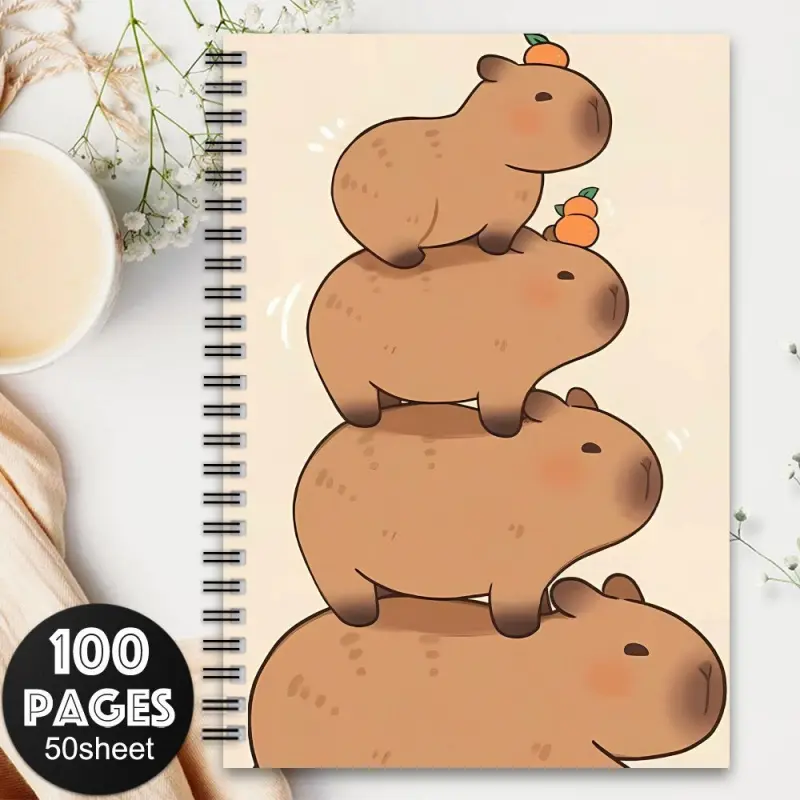 Capybara, Brown design, spiral binding, Spiral Bound Notebook, suitable for school, office, travel, Pages for writing, drawing, organizing, Perfect gift for animal lovers, students, teachers
