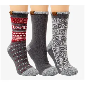 Dearfoams Ladies' 3 Pair Pack Fairisle Lined Lounge Crew Sock