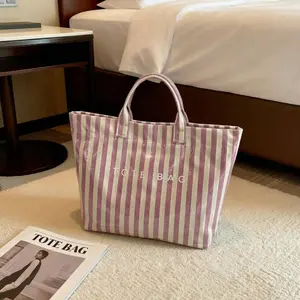 Women's Striped Shoulder Handbag - French Chic, Lightweight Coated Fabric, Glossy Shine, Spill-Proof Waterproof Beach Bag for Work, Travel tiktokshopspringglowup