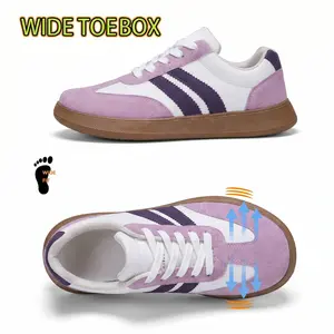Women’s Wide Width Retro Casual Sneakers, Suede & Smooth Upper, Roomy Toe Box, Cushioned Insole, Non-Slip Gum Sole, Lace-Up Design, Ideal for Daily Commute, Office, Casual Outings, Street Style, All-Day Comfort Low-Top Trainers