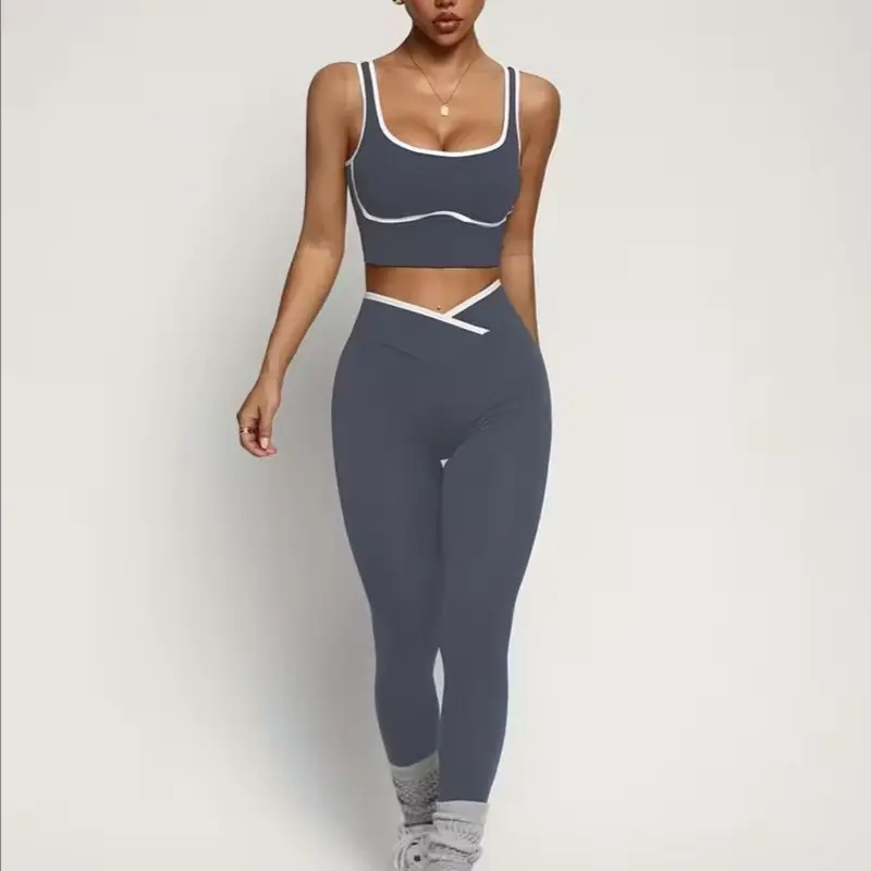 Women's Yoga Sportswear Set, Colorblock Round Neck Sleeveless Top & High-Waisted Pants, All-Season Slim Fit, Sportswear All Seasons, Ideal for Yoga Fitness Running, Workout Running Clothes, Yoga Activewear, Yoga Suit Set, Sports Outfits, Yoga Sets