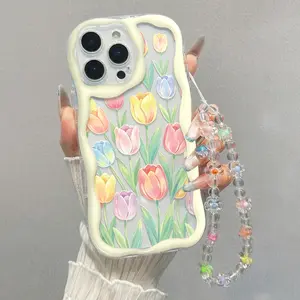 Macaron Color Tulip Pattern Phone Case, Anti-Drop Full Coverage, Compatible with iPhone 17 Pro Max, Gift for Birthday/valentine's Day