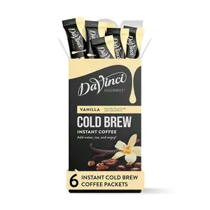 DaVinci Gourmet Vanilla Cold Brew Instant Coffee Stick Pack | Smooth Vanilla Flavor Instant Coffee Powder | 6 Single-Serve Sticks | Quick Mix Cold or Hot Coffee Drink