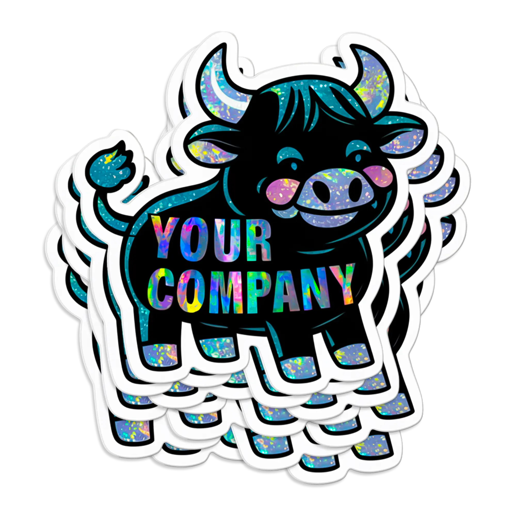 100 Custom Glitter Holographic Waterproof Stickers - Next Day Fast Shipping - Custom Bumper Stickers