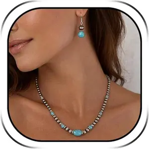 Serelune Jewelry S Navajo Pearls Necklace Western Jewelry for Women Stagecoach Festival Outfits for Women Cowgirl Navajo Pearl Earrings Boho Turquoise Beaded Necklace Stack Vintage Jewelry Country Concert Outfits Accessories Gifts