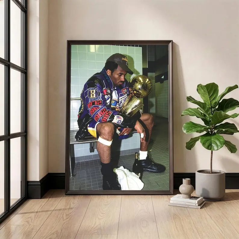 Kobe Bryant Poster, Mamba Mentality Wall Art, Basketball Legend Trophy Print, Iconic Sports Photography - Poster Print Unframed