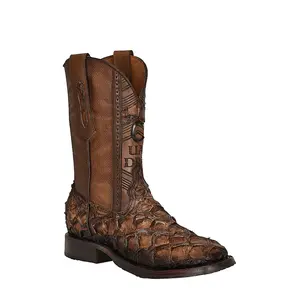 Cuadra Honey Pirarucu Fish Laser & Woven Square Toe Boots CU658