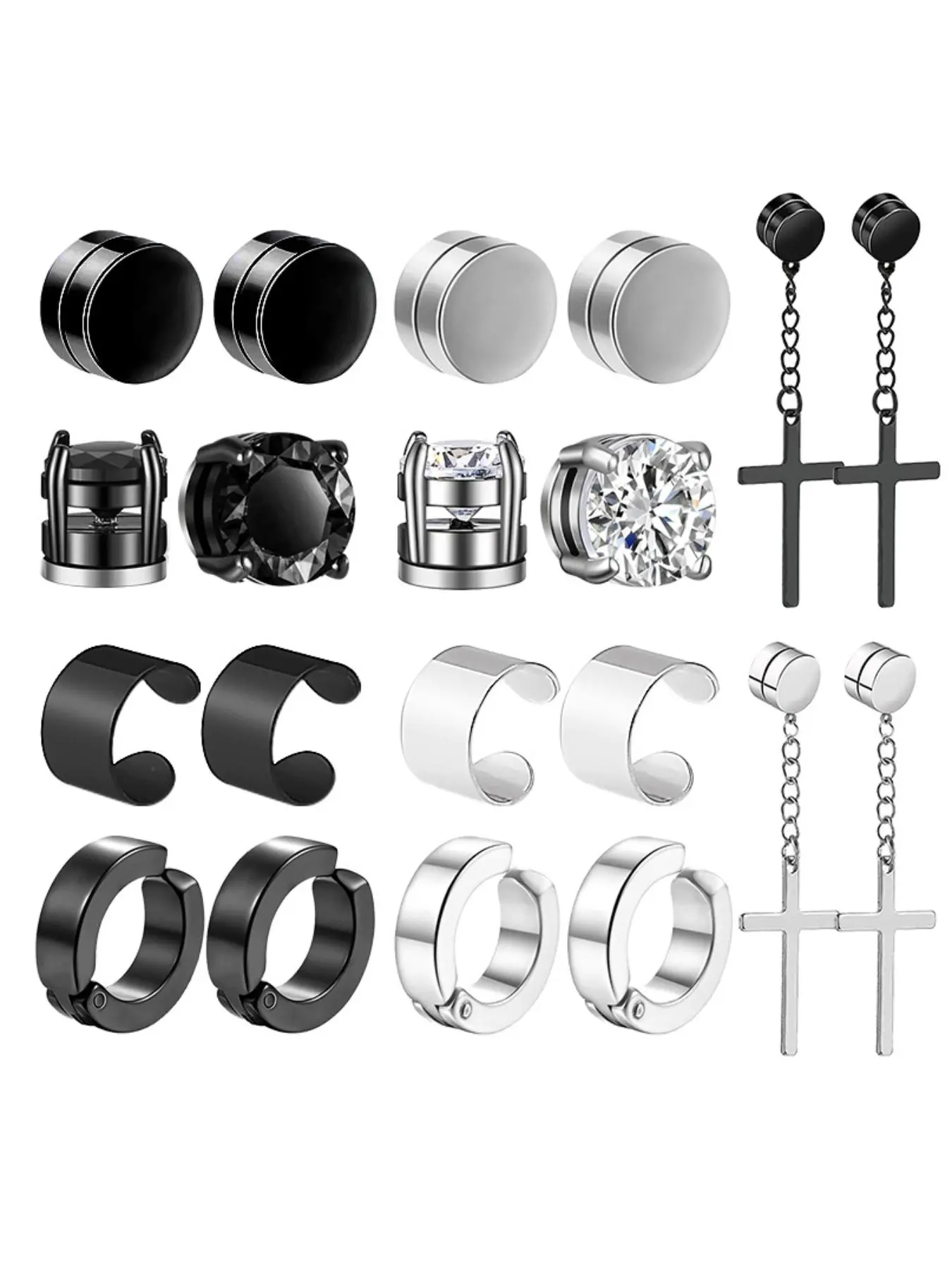 Magnetic Earring Set, Fashionable Ear Cuff, Ear Hoop Earrings & Cross Design Dangle Earrings for Women & Men, Street Style Trendy Versatile Jewelry Accessories for Birthday Gift