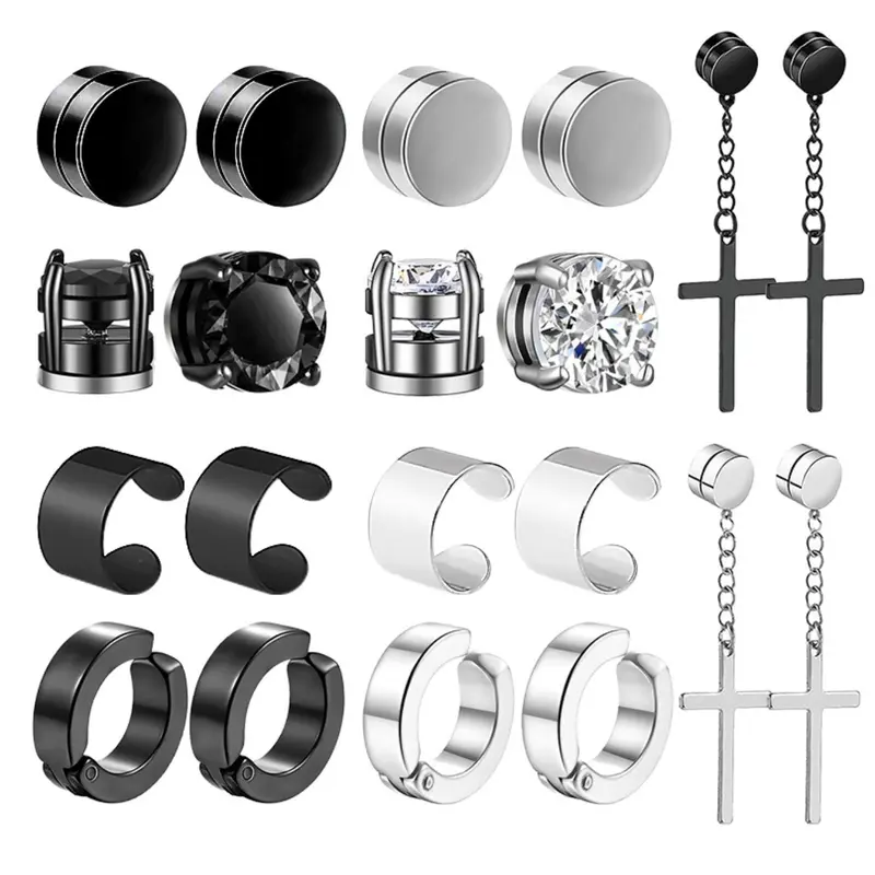 Magnetic Earring Set, Fashionable Ear Cuff, Ear Hoop Earrings & Cross Design Dangle Earrings for Women & Men, Street Style Trendy Versatile Jewelry Accessories for Birthday Gift