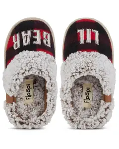 Floopi Kids "Lil Bear" Buffalo Plaid Two-Tone Faux Fur Clog Slipper