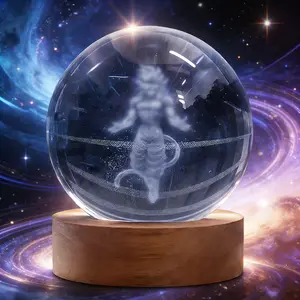 3.15" DBZ 3D Crystal Ball Night Light, 7 Color Changing LED Lamp with Wooden Base, USB Powered Bedroom Decor, Unique Christmas Gift for Boys and Anime Fans