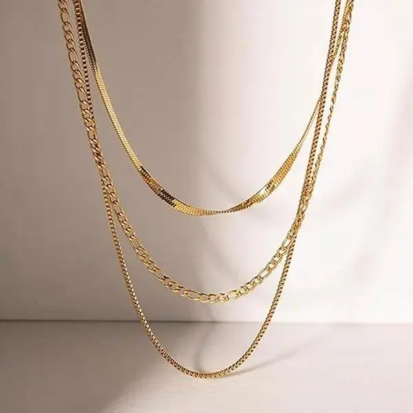 Layered Necklace Set of 3 - 14K Gold-Plated Geometric Necklaces with Cubic Zirconia Pendants & Cuban Link Chain for Women - Hypoallergenic & Versatile Jewelry for All Occasions