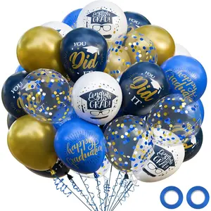 74 Pack Graduation Party Decorations Balloons Set - 12 Inch Navy Blue Metallic Gold Graduation Balloons Blue Gold White Confetti Balloons for Class of 2026 Grad Birthday Party Decor Supplies