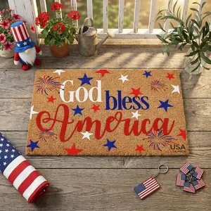 Patriotic doormat for 250th anniversary of Independence Day, 19.69 inches wide and 31.50 inches long. Patriotic coconut shell star mat, non-slip, Independence Day/Liberation Day/Memorial Day porch decoration.