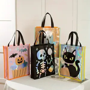 Halloween Party Non-Woven Bags, 12pcs/24pcs, Pumpkin and Grinch Cat Design, Perfect for Party Decor, Gift Wrapping, Holiday Bags