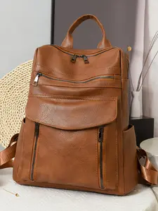 1 Piece Solid Color Backpack with Adjustable Strap, Fashionable Large Capacity School Bag for Women & Girls, Vintage Backpack Bag for Commuters and Students