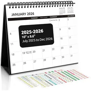 Desk Calendar 2026, 18 Months Small Desk Calendar 2025-2026, Jul 2025 to Dec 2026, 10" x 8" Desktop Calendar Planner with Stickers, Black