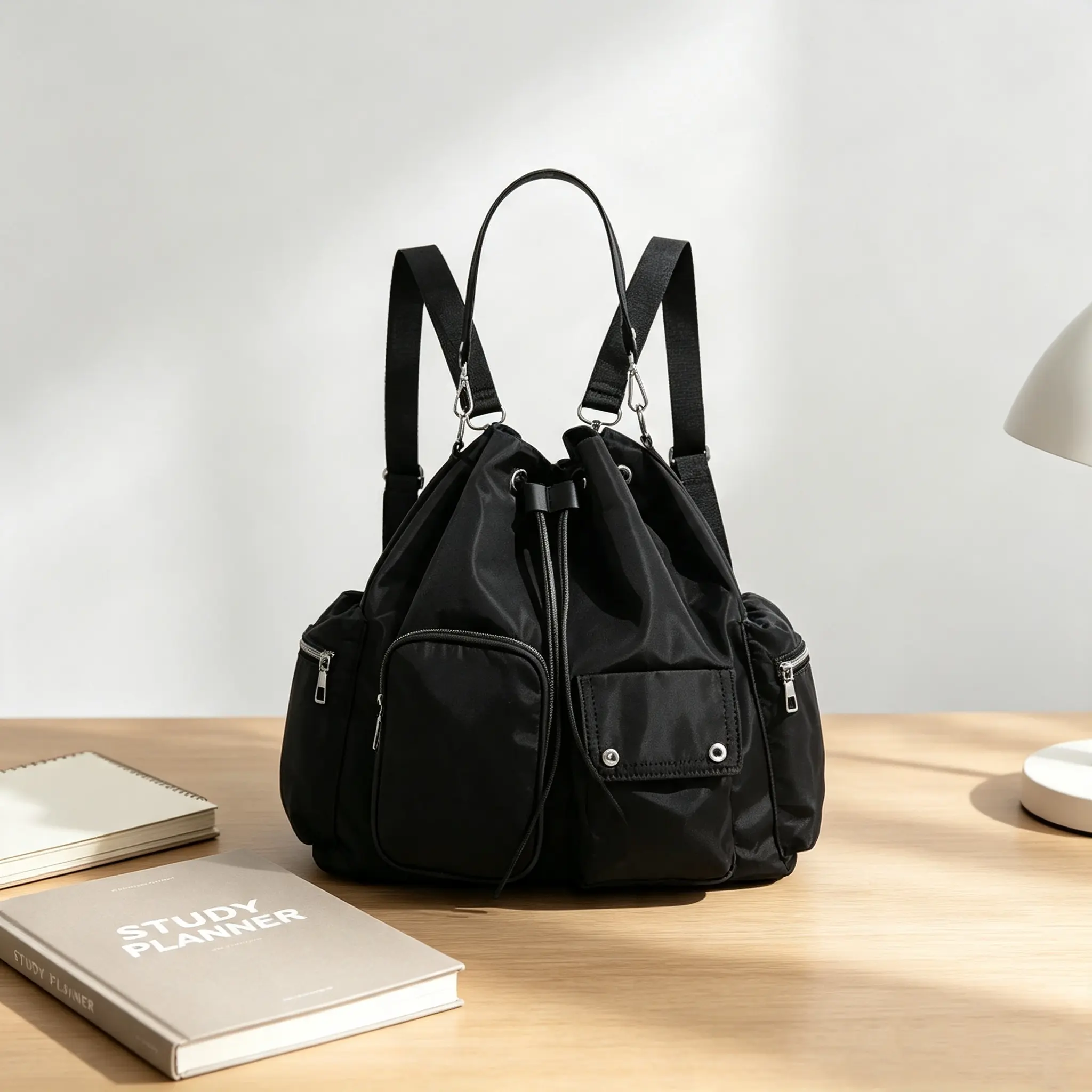 A fashionable and lightweight portable backpack that combines comfort and versatility, with ample capacity, suitable for daily use, commuting, traveling and going to school. A multi-pocket drawstring backpack.