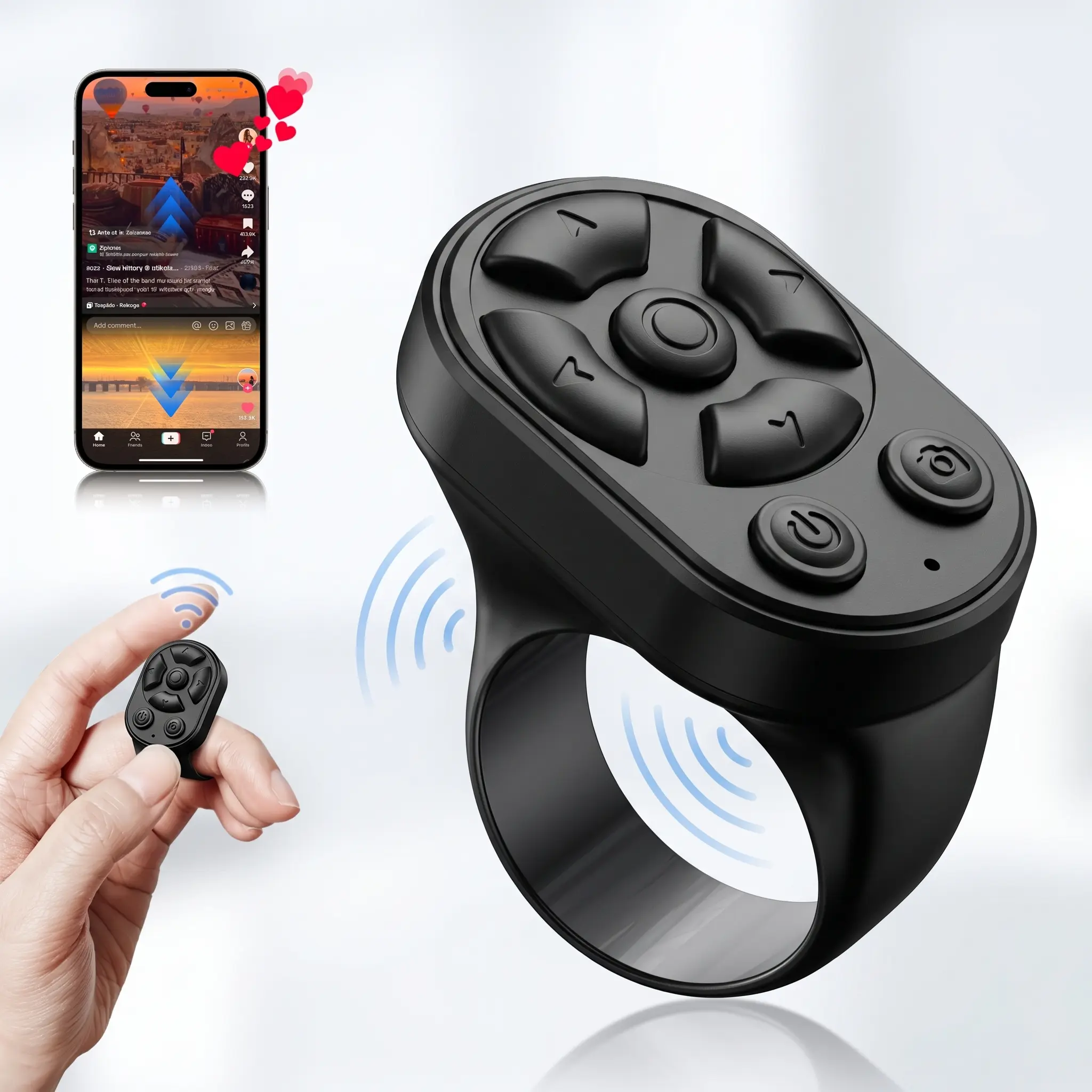 Scrolling Ring for TikTok, Wireless Remote Control Page Turner for iPhone Android, Phone Video Scroller, Page Turner for Kindle App, Camera Shutter Remote for Selfies, Short Videos, E-Books SummerWins tiktokshopbacktoschool Device Smartphone Black
