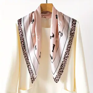 Fashionable cat print pink silk scarf, 100% mulberry silk, Soft & breathable-ideal for stylish outfits, handbags, and headwear, versatile accessory
