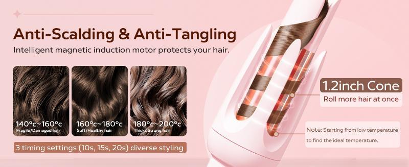 【Summer Sale Deals】New Upgrade Automatic Curling Iron with 3  Frizz-Free Smooth Shiny Hair, Anti-Scald-Tangle for Long Hair Auto Shut-Off Comfortable Hair Care Easy Operation Hair Styling Tool for Women & Home Use valentine gifts Bidirectional Rotation
