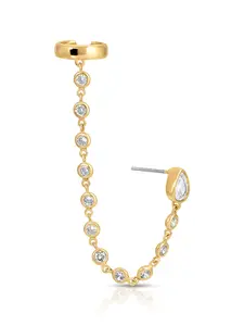 Ettika 18k Gold Plated Crystal Chain Ear Cuff Stud Earrings with Cubic Zirconia Post Closure 1.5 Inch Length for Adults