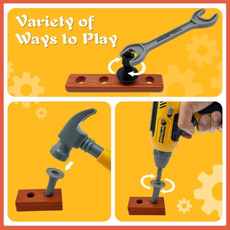 Kids Tool Set with Toolbox & Electronic Drill, Pretend Play Construction Kit for Toddlers 3-5, Toys for Boys Ages 4-6, Kitchen Mama Toy Tools Included