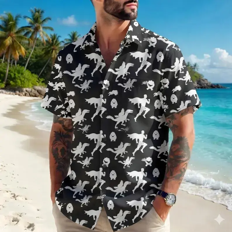"Dungeon Crawler Carl Hawaiian Shirt - Princess Donut & Mongo Summer Tee, Funny Geeky Cat Lover Bookish Merch Gift for Men Women "