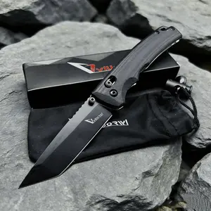 VN-44B Utility Button Lock Folding Knife D2 Battlewash Blade G10 Handle Multifunctional Cutlery Tool for Outdoor Fishing Camping EDC