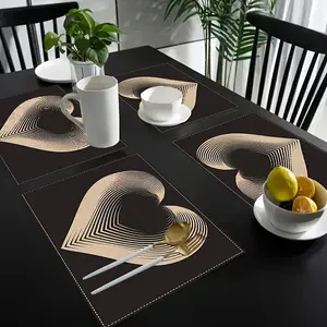 4/6/8count Set, Minimalist Black Placemats, 12x18 Inch Linen Rectangular Table Mats, Heart-Shaped Design Placemats, Anniversary Decorations, Romantic Love Table Mats, Holiday Decorations, Wedding, Party, Kitchen, and Dining Room Decorative Table Mats