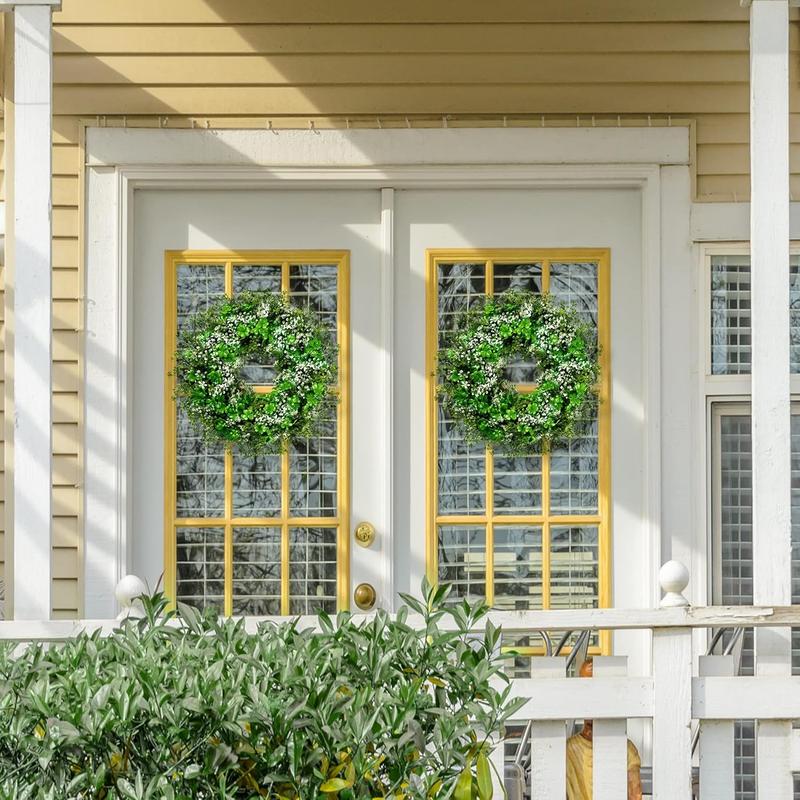 St. Patrick's Day 17.7’’ Shamrocks Wreath with 30 Green Lights Artificial Greenery Clover Wreath for Wall, Window, and Indoor Home Decor Ornaments Decoration Deer