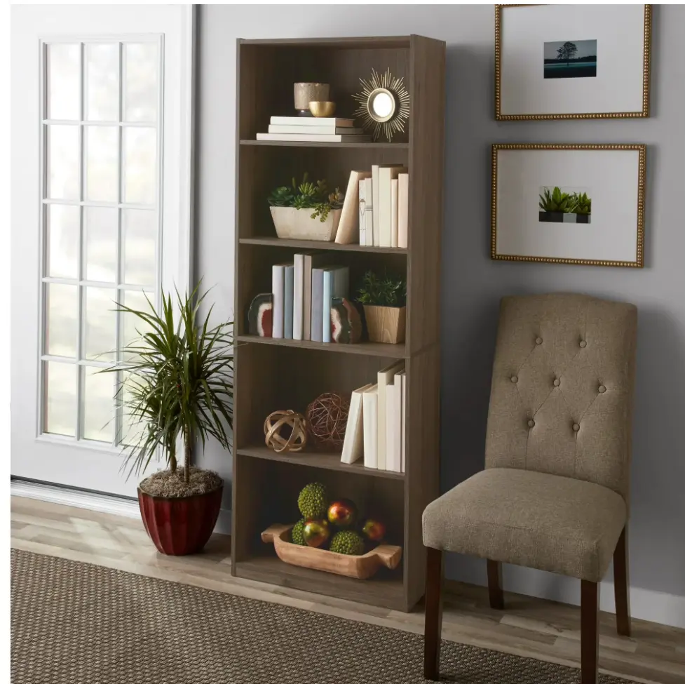 5-Shelf Bookcase with Adjustable Shelves, Rustic Oak 5-Shelf Bookcase with Adjustable Shelves, Rustic Oak