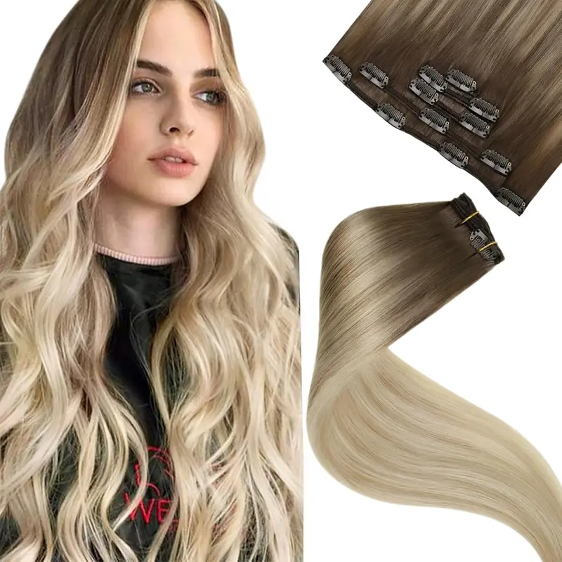 LaaVoo Clip-in Human Hair Extensions - 5 Pieces, 80g, 12-22 Inch Long Straight Real Human Hair Set, Realistic Hairpiece for Women’s Fuller Natural Look