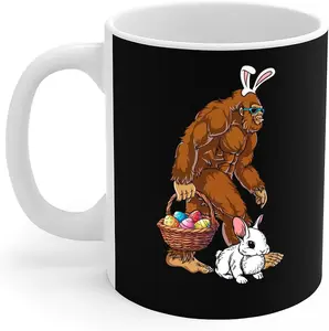 Easter Day Mug Big Foot Carrying Easter Eggs In A Basket Easter Day Gift Coffee Mug 11oz Black