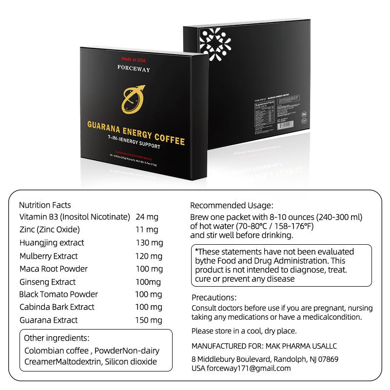 Guarana Energy Coffee, containing 3 packs of vitamin B3, Polygonatum sibiricum extract, Mulberry extract, Ginseng extract, etc