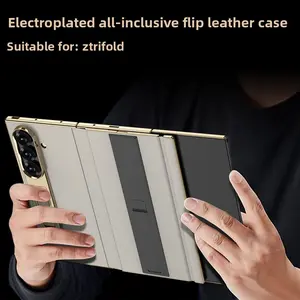 Samsung Z Tri-Fold Case - Faux Leather Tri-Fold Flip Cover with Full-Coverage Protection and Built-in Stand
