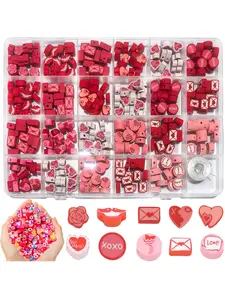 Valentine's Day Clay Beads Polymer Jewelry DIY Bracelet Making Kit, Fashion Beads Charm Women's Accessories, Heart Rose Mouth Love Letter Set, DIY with Charms, DIY Kits