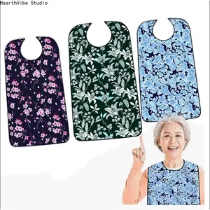 Adult Bibs for Women,  Washable and Reusable Waterproof Adult Bib, Dinning Bibs For Adults Clothing Protector with Optional Crumb Catcher Cherry Blossoms