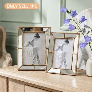 Modern Frame with Mirror Glass Insert, Resin Material Photo Frame, Horizontal Vertical Use, Home Office Decor