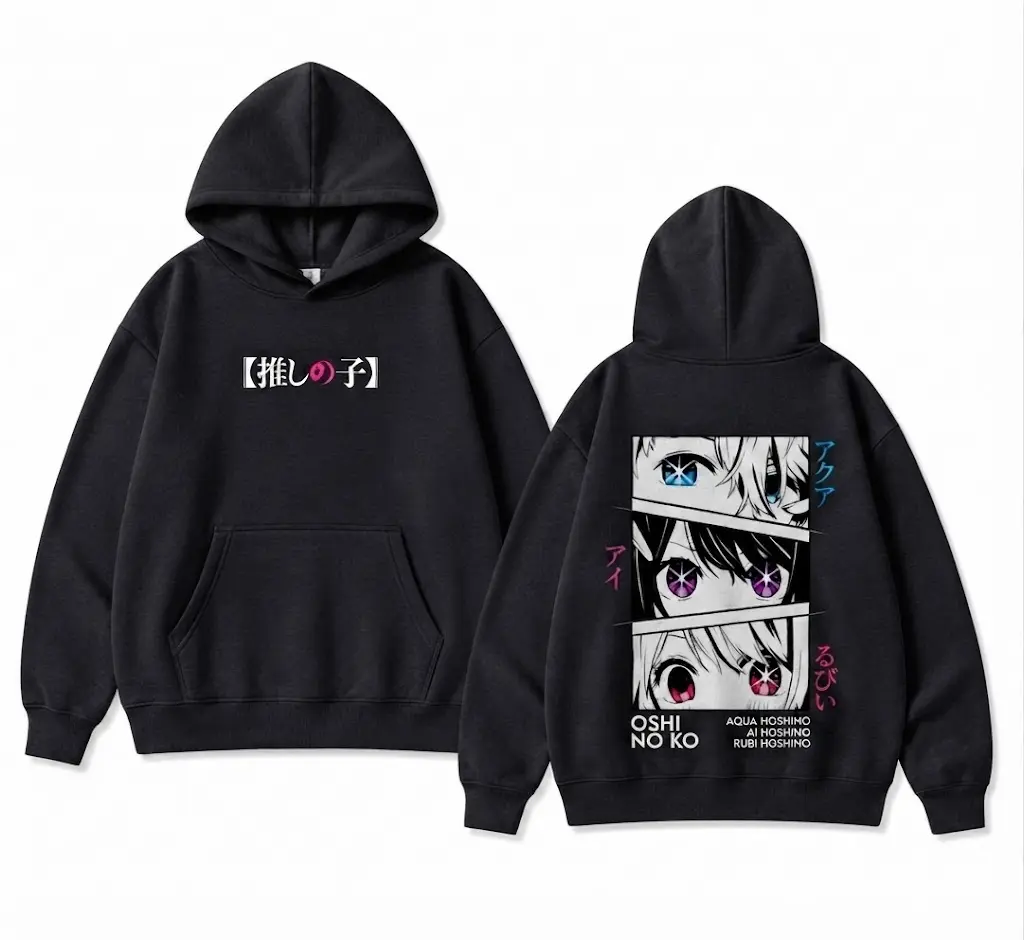 Oshi No Ko Anime Graphic Hoodie Oversized Black Streetwear Pullover