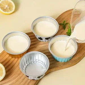 100PCS Disposable Foil Dessert Cup Set, Includes 50 Cups + 50 Lids, Perfect for Muffins, Creme Brulee, Pudding, Cheesecake, Cream Cups and Bakery Packaging, Kitchen Baking Supplies, Pink and Milk Color Optional