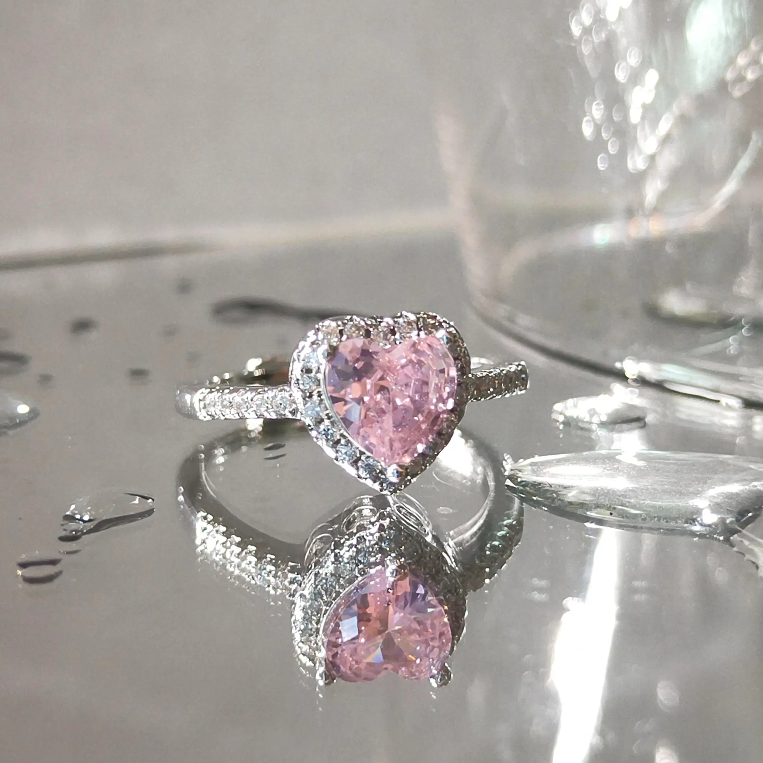 Mother’s Day Gift for Mom Grandma, Pink Heart CZ Adjustable Ring Set, Meaningful Mother Jewelry, Gift for Mom, Grandma, Wife, Sentimental Jewelry Gift