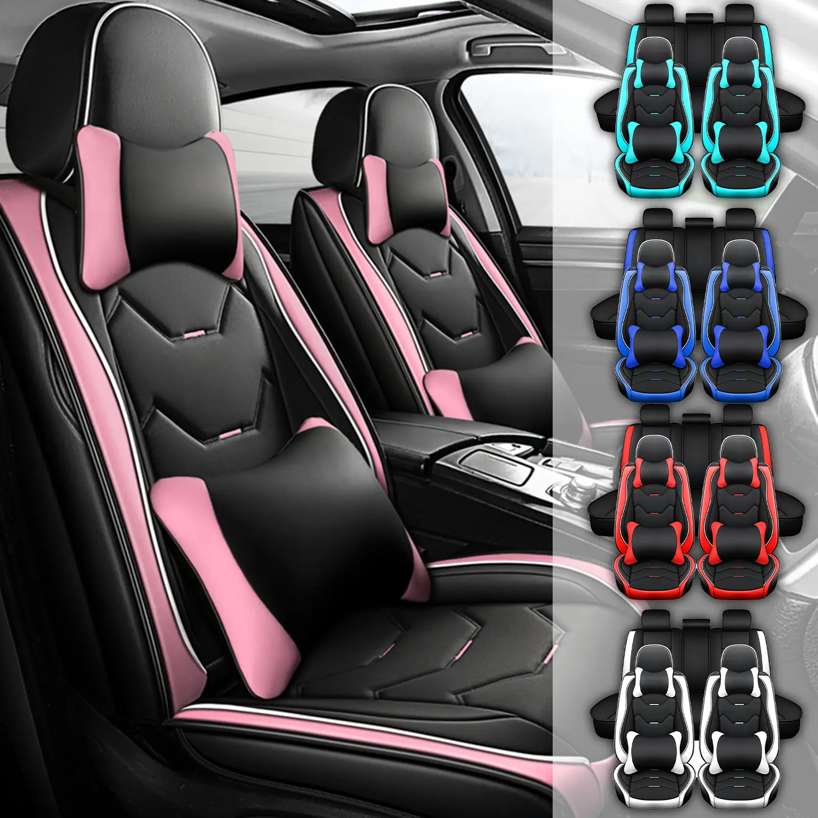 OTOEZ Universal Leather Car 5 Seat Covers Full Set Waterproof Protector Full Coverage Wear-resistant non-slip Breathable Girly Car Interior Sets