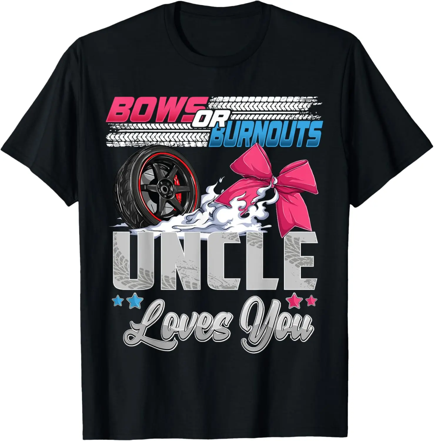 Women's 100% Cotton Short-Sleeve Casual Graphic Tshirt - Bow/Burnout Design, Gender Reveal Party Uncle Statement, Vintage Streetwear Top, All Seasons Comfortable Fit