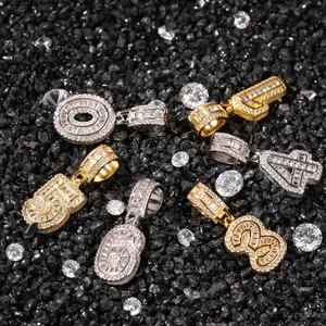 Hip Hop Zircon Pendant Necklace - Customizable Chain Links | 3D Iced-Out Number Charms (0-9) + Interchangeable DIY