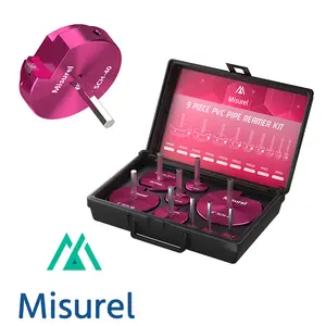 MISUREL PVC Pipe Reamer Kit, Aluminum Alloy, PVC Pipe Fitting Reamer Plumbing Tools Kit, Socket Saver for SCH 40 Pipe, Contains 1/2, 3/4", 1", 5/4", 312", 2", 3", 4", for Water Lines, Drain Lines Drill Cutting Hardware Pipe Wrench Set