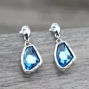 Blue Topaz Earrings - Aquamarine Color, Classic Design, Birthstone Earrings, Gift Quality, Silver Finish