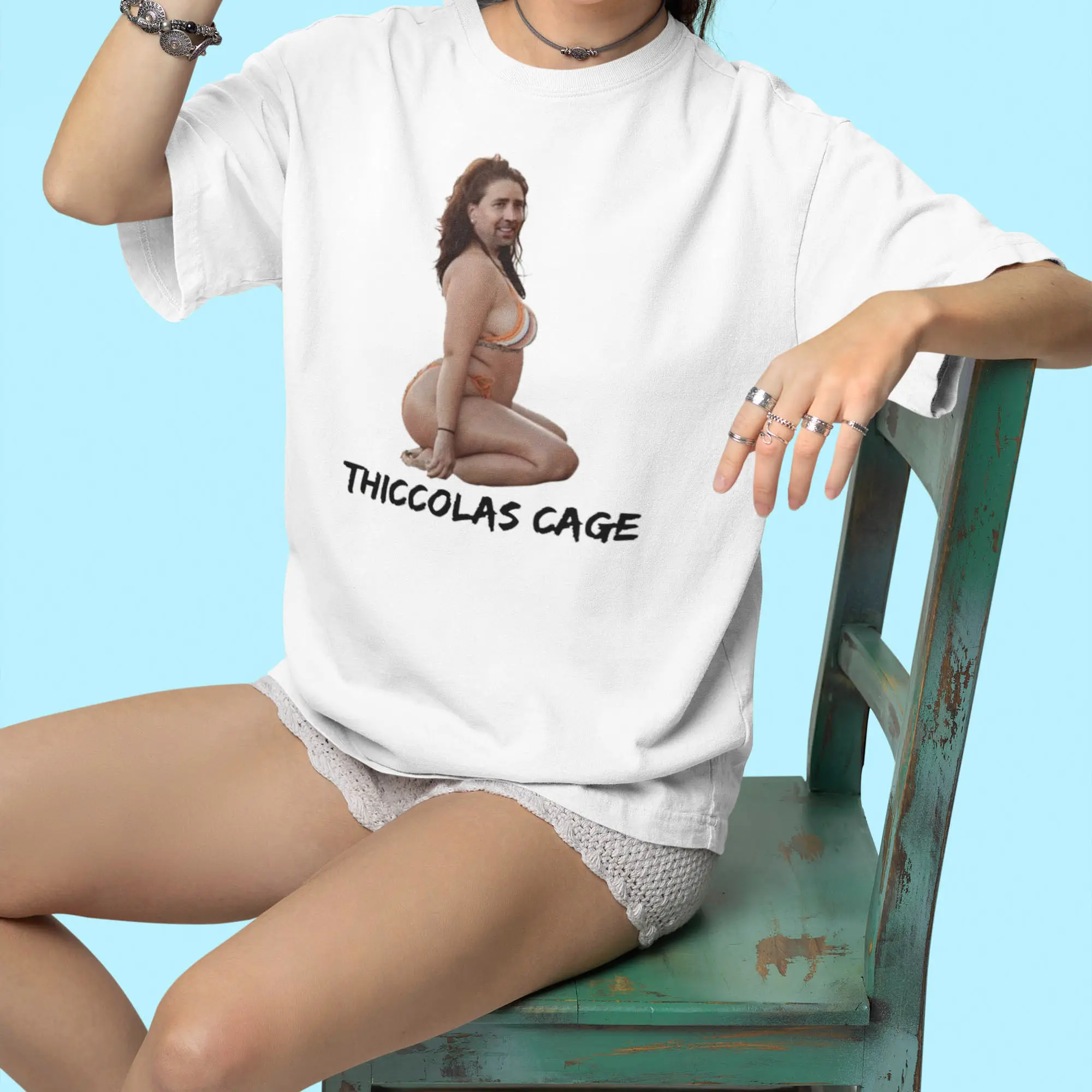 Thiccolas Cage T-Shirt, Gag Gift Tshirt, Funny Shirt, Meme Cage Tshirts, Gift For Women Cotton Tee, Vintage Nicolas Cage fit Shirt, Graphic meme tee