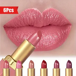 set of 6pcs Mermaid Sparkle Velvet Lipstick - Metallic Finish, Long-Lasting Shine & Glitter, Perfect Gift for Women - Makeup, Available in Orange, Pink, Purple, Red